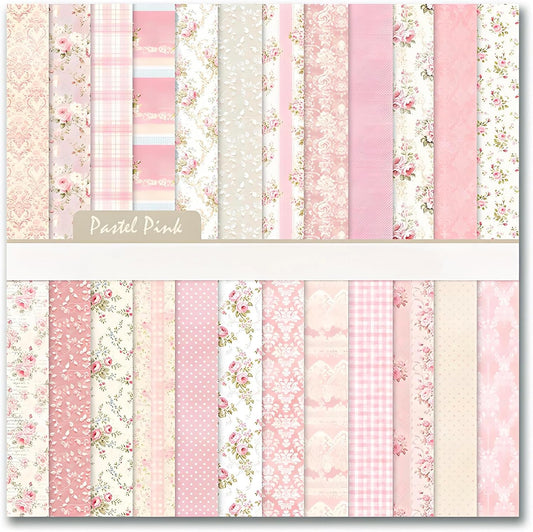 VIVIQUEN 24 Pack Pink Floral Double-Sided Paper, 12-inches Vintage Flowers Scrapbook Specialty Craft Paper Folded Flat for DIY Background Card Art Craft Making Scrapbook Photo Album Decor