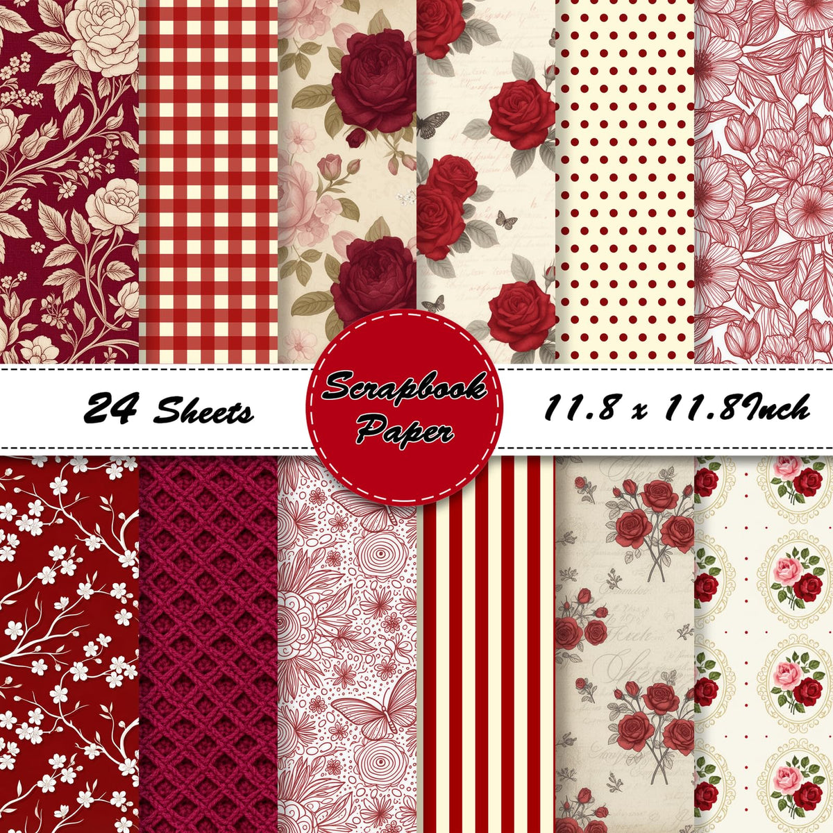 24 Sheets 11.8 x 11.8 Inch Japanese Washi Floral Scrapbook Paper, Double Sided Decorative Craft Paper for Junk Journals, DIY Card Making & Gift Wrapping