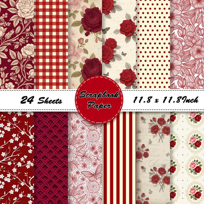 24 Sheets 11.8 x 11.8 Inch Japanese Washi Floral Scrapbook Paper, Double Sided Decorative Craft Paper for Junk Journals, DIY Card Making & Gift Wrapping