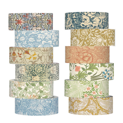 12 Rolls Floral Washi Tape Set,Earthy Tones,William Morris