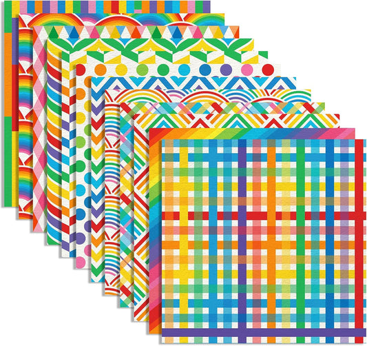 24 Sheets Rainbow Double Sided Decorative Paper DIY Scrapbook Paper Pad Colorful Stripe Pok Dot Pattern for Background Card Making Album Decoration Supplies (5.9*5.9inch)