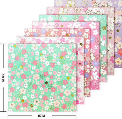 112 Sheets Heavier Origami Paper Japanese Cherry Blossom Pattern Sakura Bronzing Chiyogami 6" 15cm Washi Easy Fold Paper for Beginner