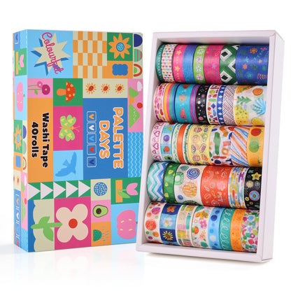 emmoolife 50 Rolls Skinny Washi Tape Set 3mm Wide, Gold Foil Print Masking Thin Basic Patterns Decorative Tapes for Scrapbooking, Junk Journal Supplies, Bullet Journaling, Craft Tape for Women Girl