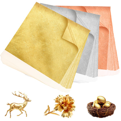 300Pcs Gold Leaf,5.1"x5.1" Gold Leaf Sheets for Art & Craft,Gold Foil Paper