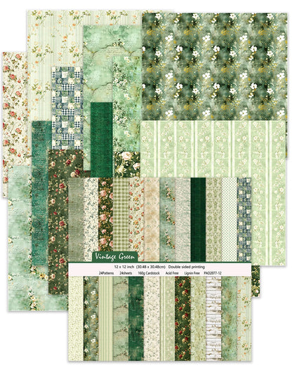 24 Sheets Scrapbook Paper 12" Double-Sided Photo Backdrop Bohemian Patterned (Floral Design K)