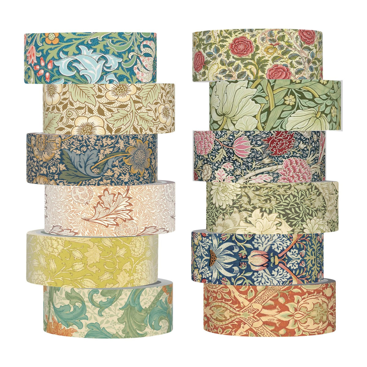 12 Rolls Floral Washi Tape Set,Earthy Tones,William Morris