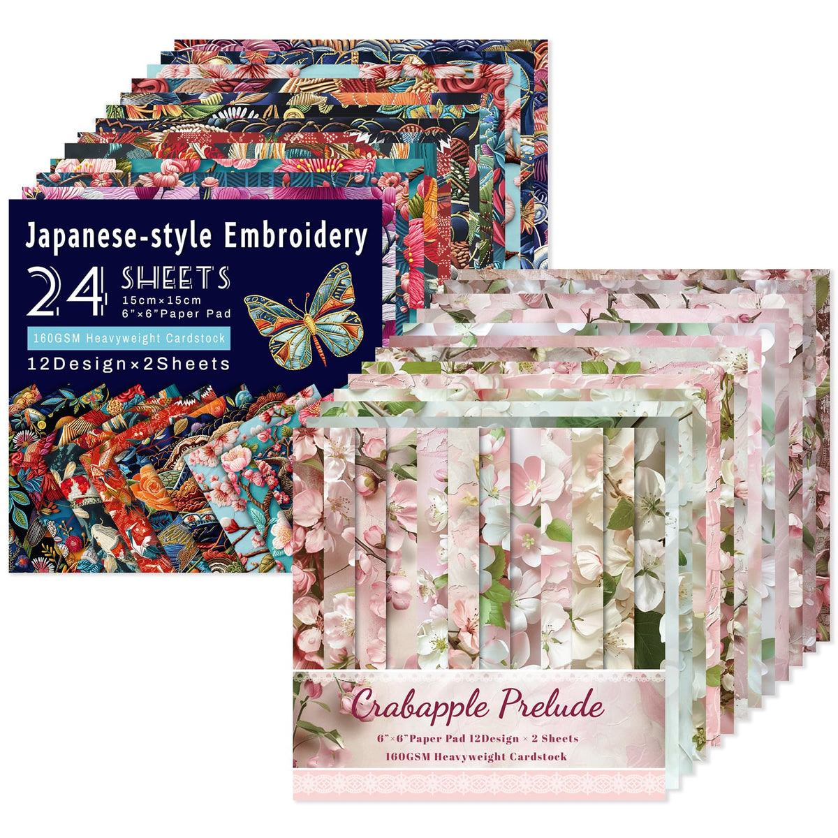 Scrapbook Paper, 24 Sheets 6"×6" 160gsm Single-Sided Patterned Cardstock