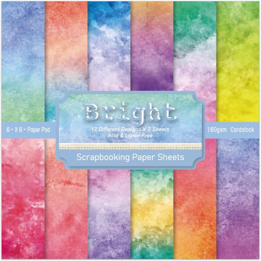 6 In Colorful Scrapbook Paper Pad, 24 Sheets Bright Patterned Designed Card Making Decorative Material Decoupage Cardstock Supplies Folded Material Gift Wrapping Journals DIY Crafts Photo Album