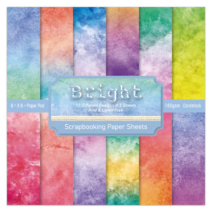 6 In Colorful Scrapbook Paper Pad, 24 Sheets Bright Patterned Designed Card Making Decorative Material Decoupage Cardstock Supplies Folded Material Gift Wrapping Journals DIY Crafts Photo Album