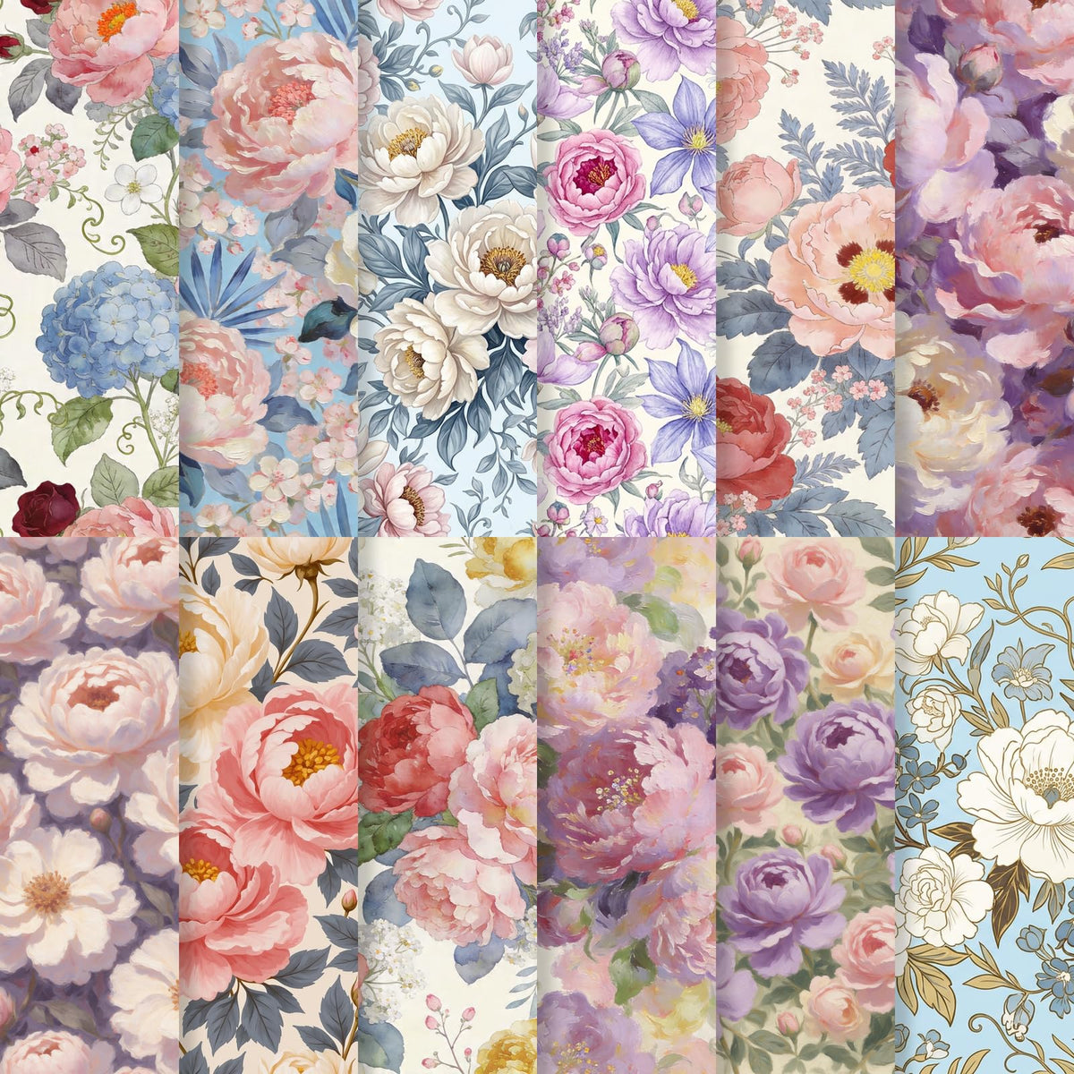 24 Sheets 11.8 x 11.8 Inch Japanese Washi Floral Scrapbook Paper, Double Sided Decorative Craft Paper for Junk Journals, DIY Card Making & Gift Wrapping