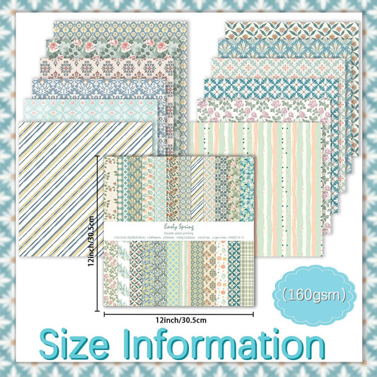 24 Sheets Scrapbook Paper 12" Double-Sided Photo Backdrop Bohemian Patterned (Floral Design K)