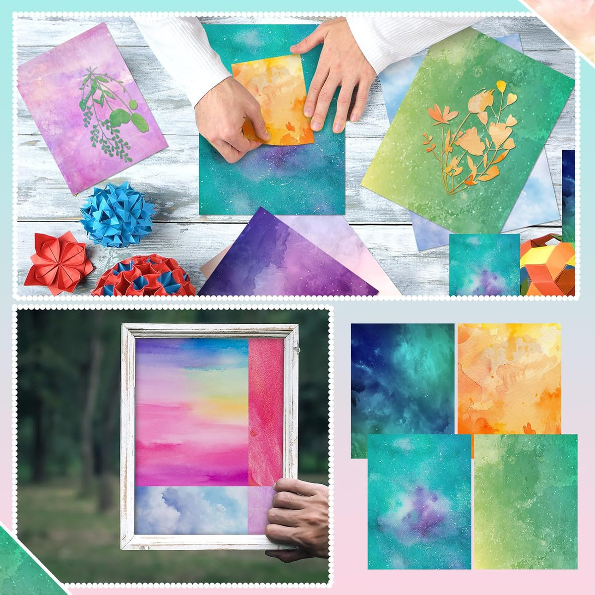 Gersoniel 40 Sheets Watercolor Shimmer 8.5x11'' Scrapbook Decorative Paper