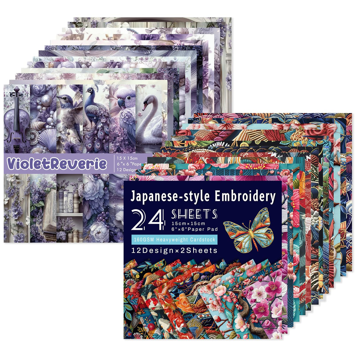 Scrapbook Paper, 24 Sheets 6"×6" 160gsm Single-Sided Patterned Cardstock