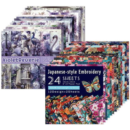Scrapbook Paper, 24 Sheets 6"×6" 160gsm Single-Sided Patterned Cardstock
