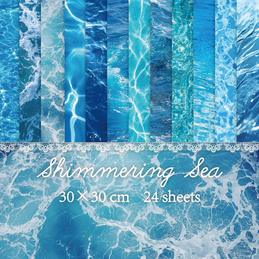 12in Blue Waves Scrapbook Paper Pad - 24 Sheets Double Side Sea Patterns Designed Aesthetic Collage Material for Junk Journal Folded Card Making DIY Crafts Gift Wrapping Supplies