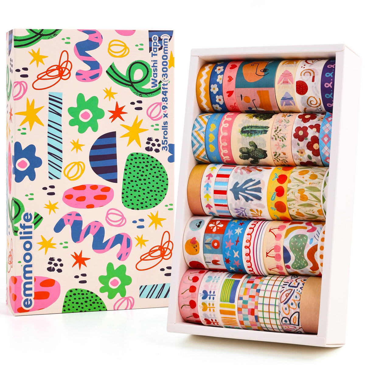 emmoolife 50 Rolls Skinny Washi Tape Set 3mm Wide, Gold Foil Print Masking Thin Basic Patterns Decorative Tapes for Scrapbooking, Junk Journal Supplies, Bullet Journaling, Craft Tape for Women Girl