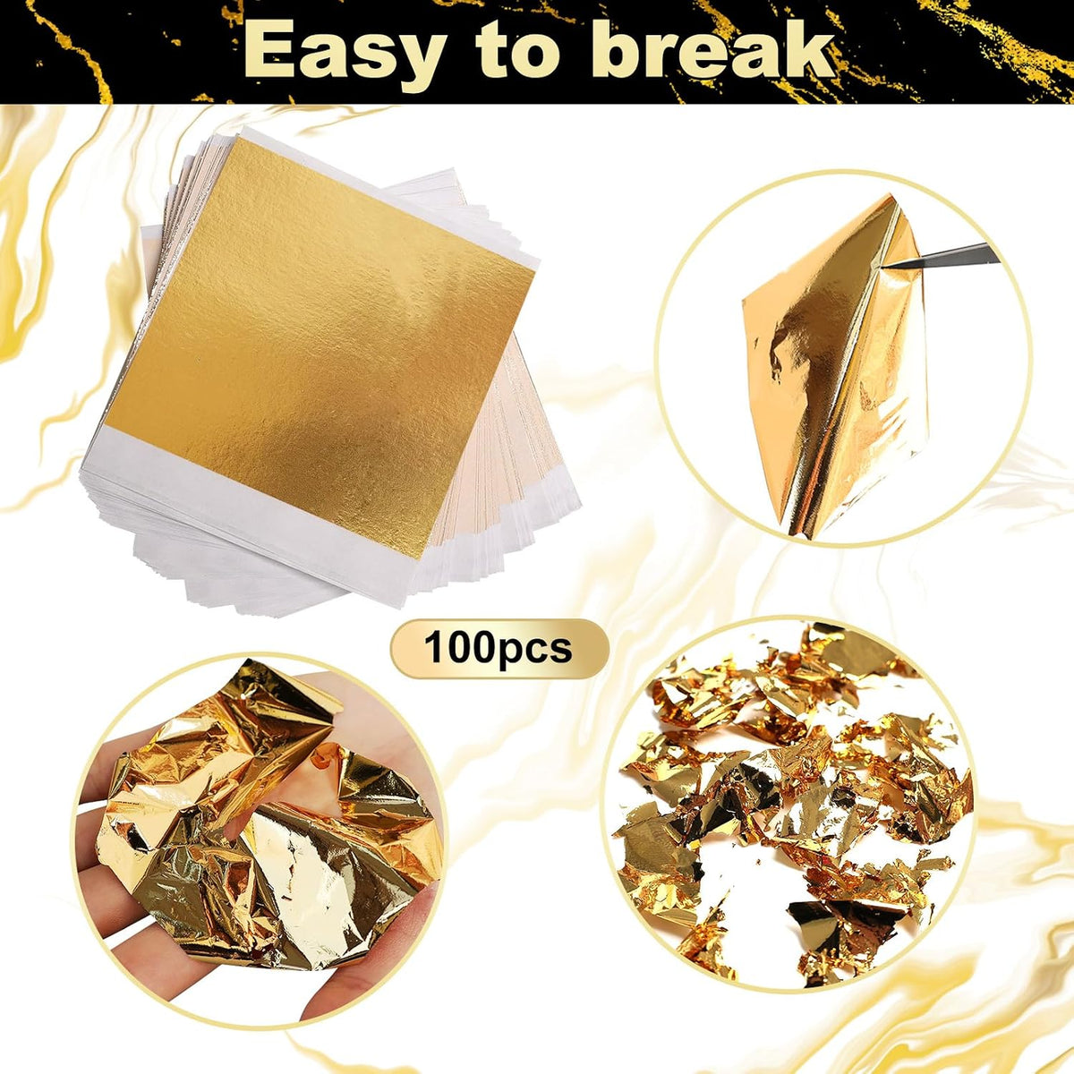 100 Pieces Gold Leaf Sheets, Complete Gilding Adhesive Kit for Gold Leaf