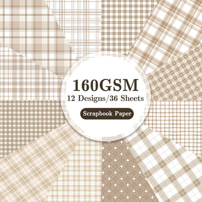 36 Sheets Scrapbook Paper 12x12 In Plaid Patterned Paper (Brown)
