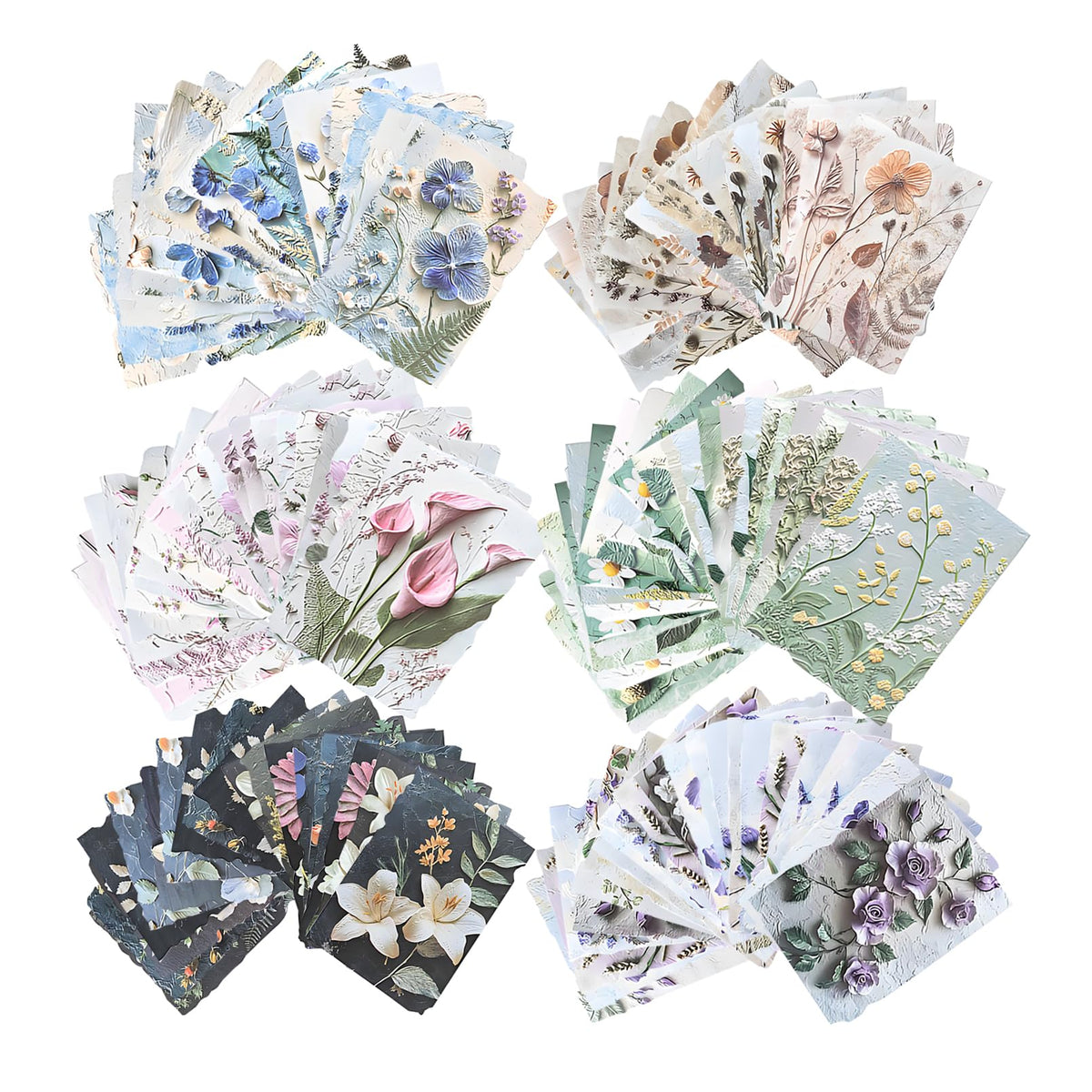 132 Sheets Textured Scrapbook Paper and Mesh Fabric Assorted Set, 6 Pack Mixed Special Paper for Scrapbooking Planner Bullet Junk Journal Supplies 5.5x4 Inch