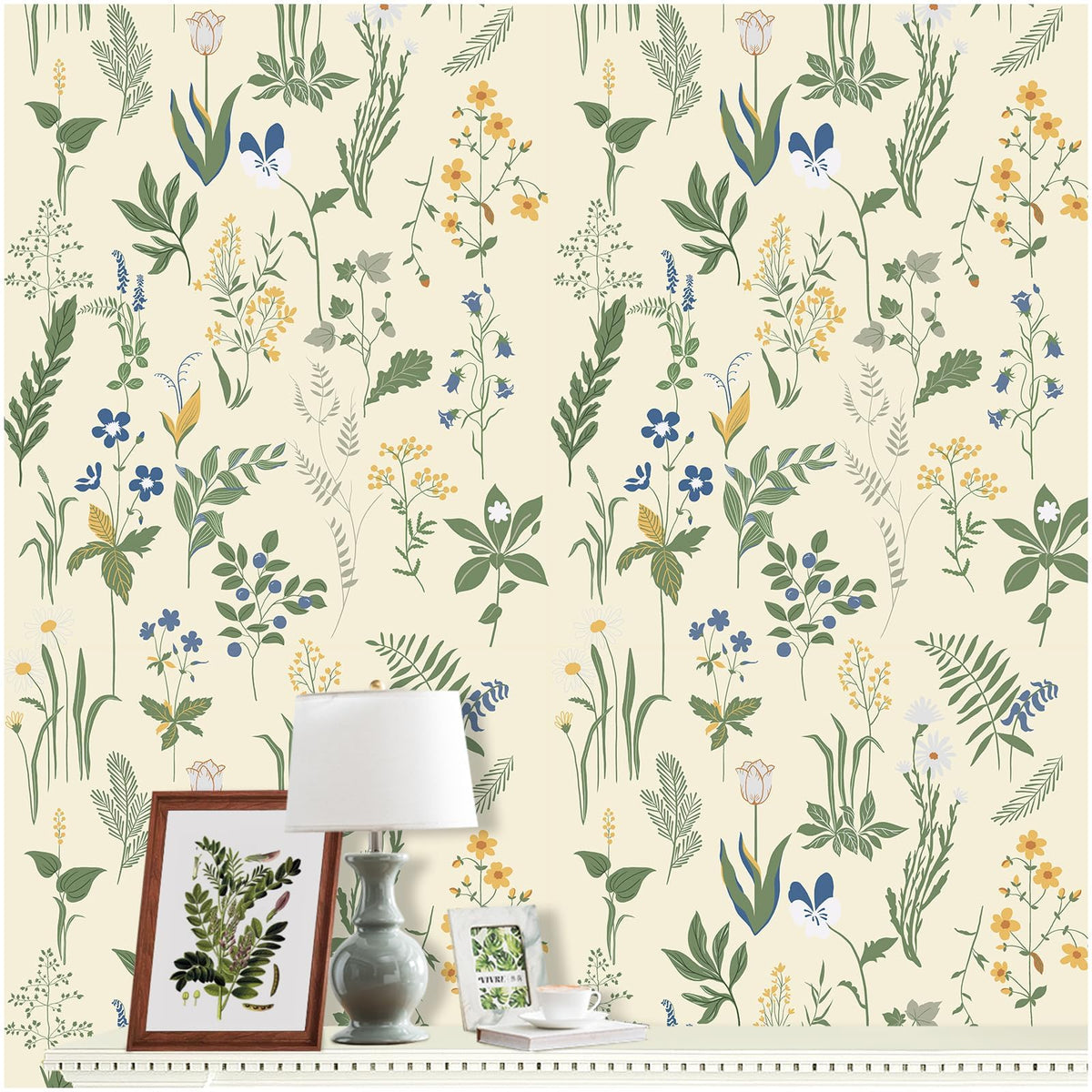 Green Vintage Floral Peel and Stick Wallpaper Boho Floral Contact Paper