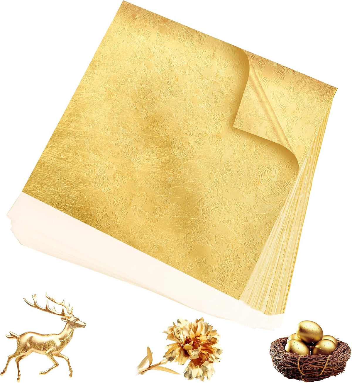 300Pcs Gold Leaf,5.1"x5.1" Gold Leaf Sheets for Art & Craft,Gold Foil Paper