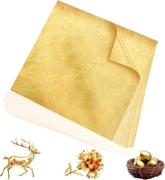 300Pcs Gold Leaf,5.1"x5.1" Gold Leaf Sheets for Art & Craft,Gold Foil Paper