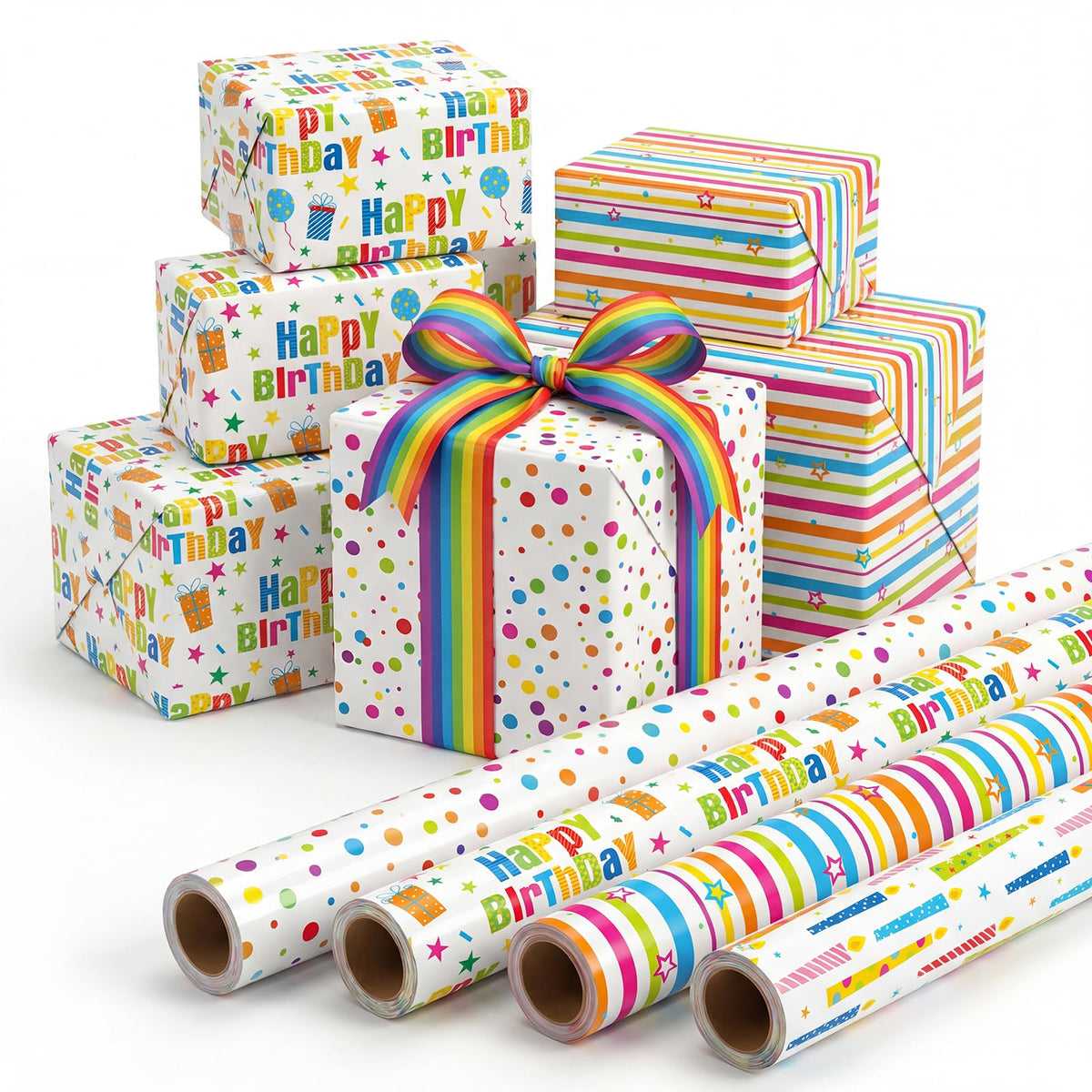 woric 4 Rolls Gold Wrapping Paper, Gold Foil Birthday Wrapping Paper