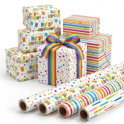 woric 4 Rolls Gold Wrapping Paper, Gold Foil Birthday Wrapping Paper