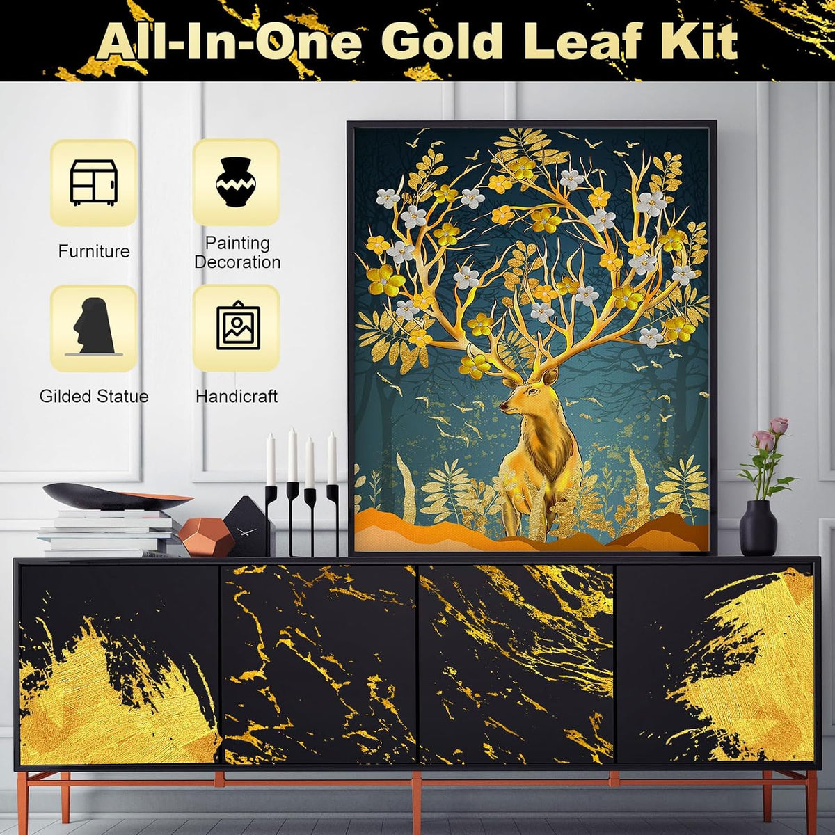 100 Pieces Gold Leaf Sheets, Complete Gilding Adhesive Kit for Gold Leaf