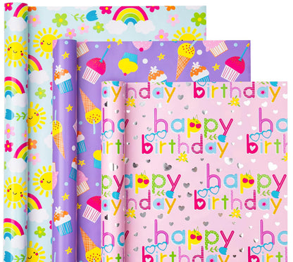 WRAPAHOLIC Gold Wrapping Paper Roll - Mini Roll - 3 Rolls - 17 Inch X 120 Inch Per Roll - Gold Foil Birthday Wrapping Paper for Wedding, Christmas, Party, Baby Shower