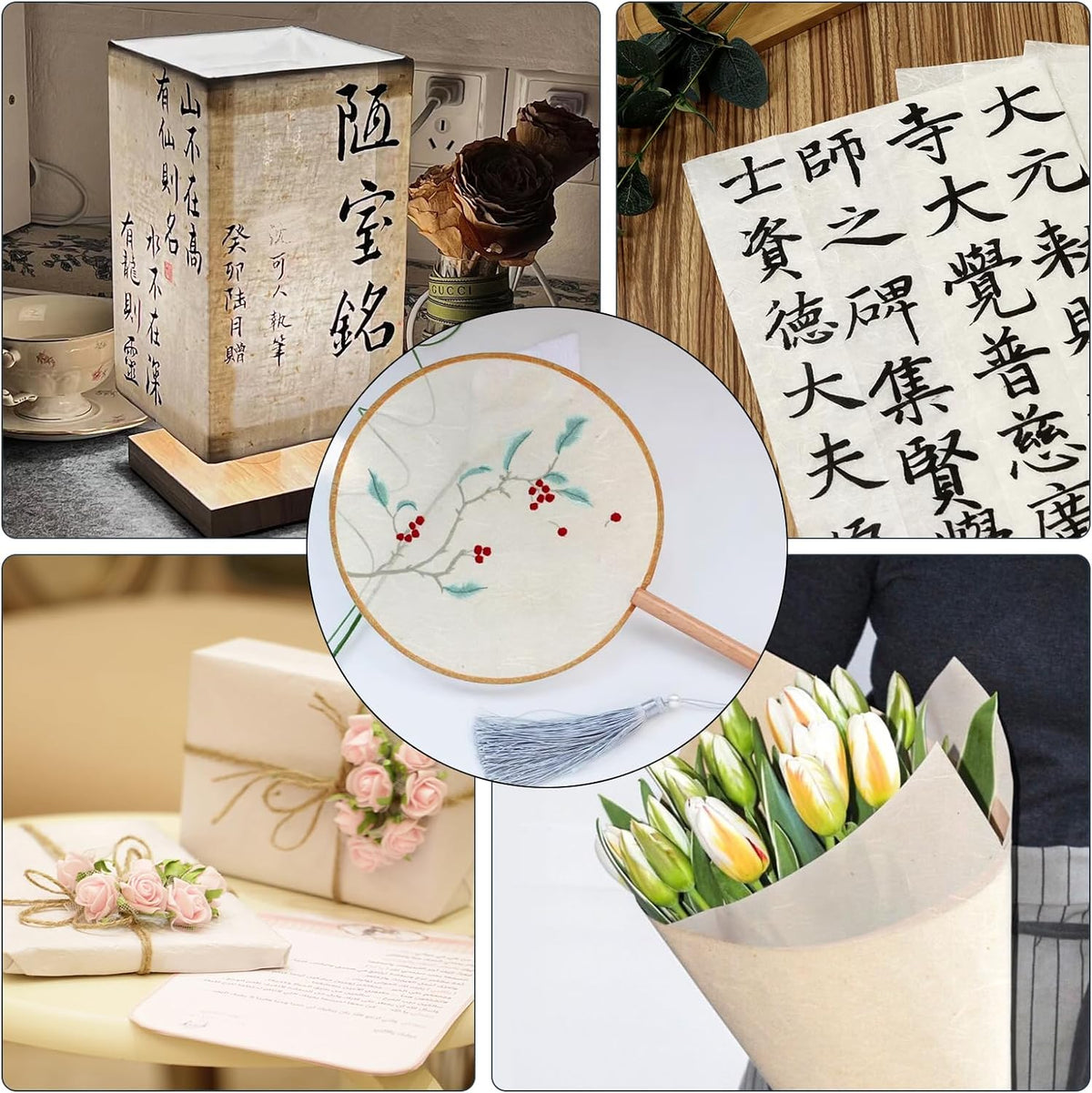 50/100 Sheets FIVEIZERO A4 Mulberry Paper Sheets Natural Fiber Rice Papers,8.3x11.7in Natural Decoupage Tissue Paper for Writing Painting, Decorative &Card Making Papers DIY Craft