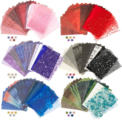 132 Sheets Textured Scrapbook Paper and Mesh Fabric Assorted Set, 6 Pack Mixed Special Paper for Scrapbooking Planner Bullet Junk Journal Supplies 5.5x4 Inch