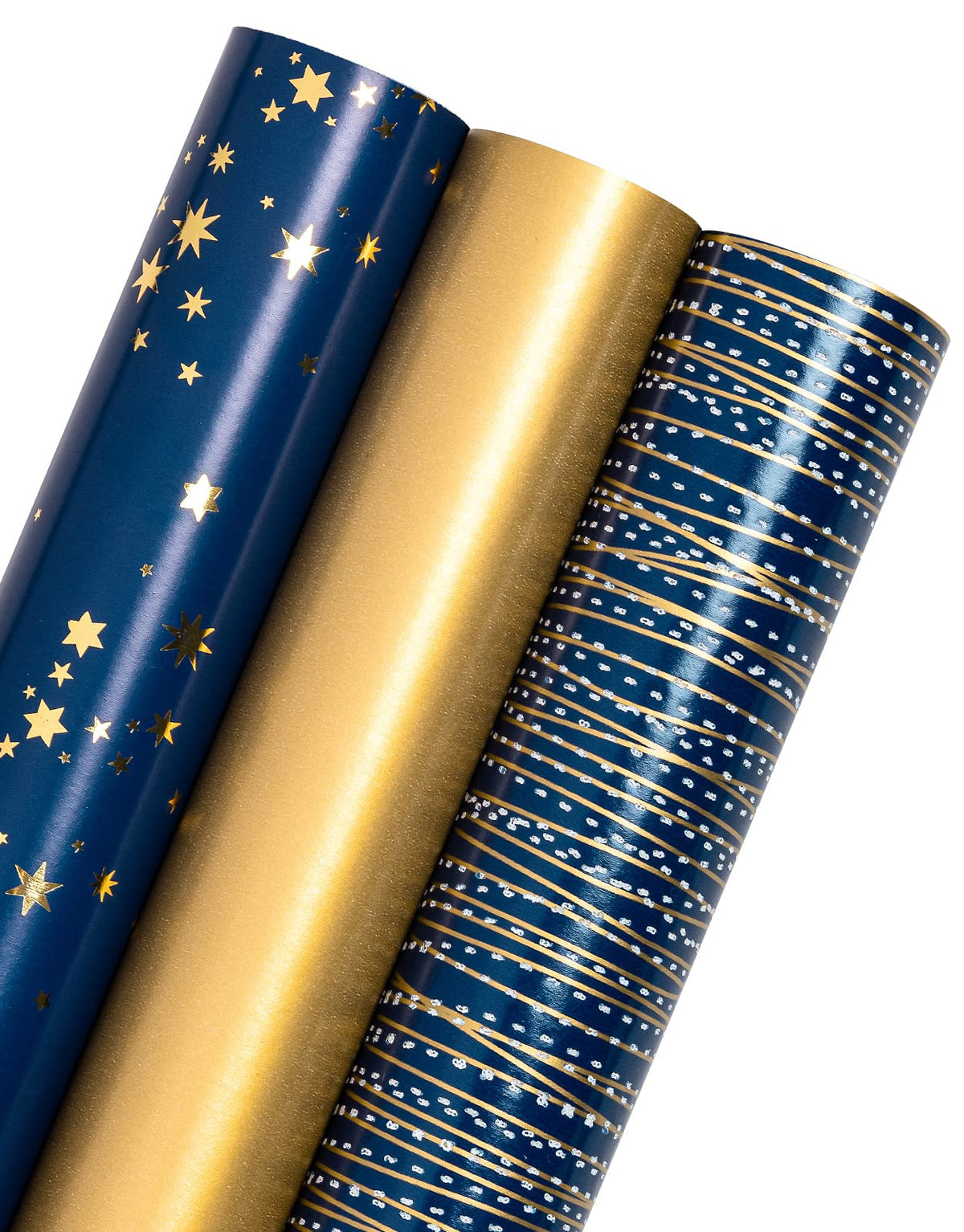 WRAPAHOLIC Gold Wrapping Paper Roll - Mini Roll - 3 Rolls - 17 Inch X 120 Inch Per Roll - Gold Foil Birthday Wrapping Paper for Wedding, Christmas, Party, Baby Shower