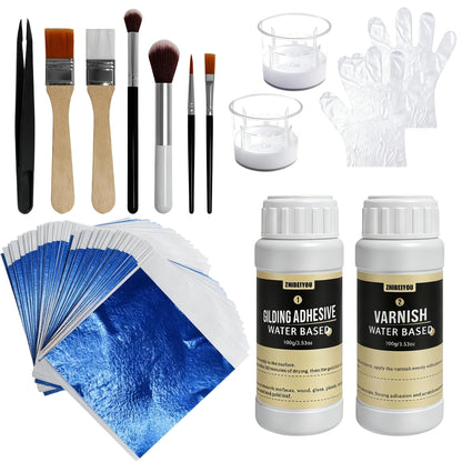 100 Pieces Gold Leaf Sheets, Complete Gilding Adhesive Kit for Gold Leaf