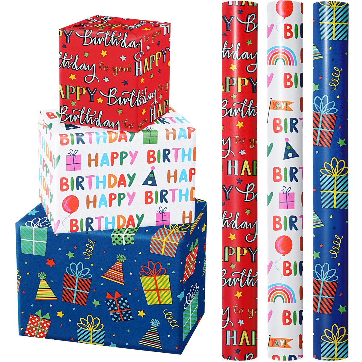 WRAPAHOLIC Gold Wrapping Paper Roll - Mini Roll - 3 Rolls - 17 Inch X 120 Inch Per Roll - Gold Foil Birthday Wrapping Paper for Wedding, Christmas, Party, Baby Shower