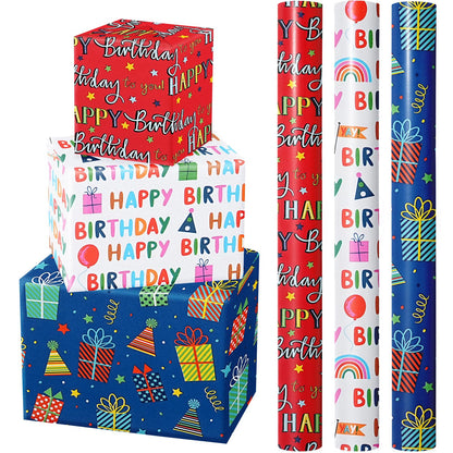 WRAPAHOLIC Gold Wrapping Paper Roll - Mini Roll - 3 Rolls - 17 Inch X 120 Inch Per Roll - Gold Foil Birthday Wrapping Paper for Wedding, Christmas, Party, Baby Shower