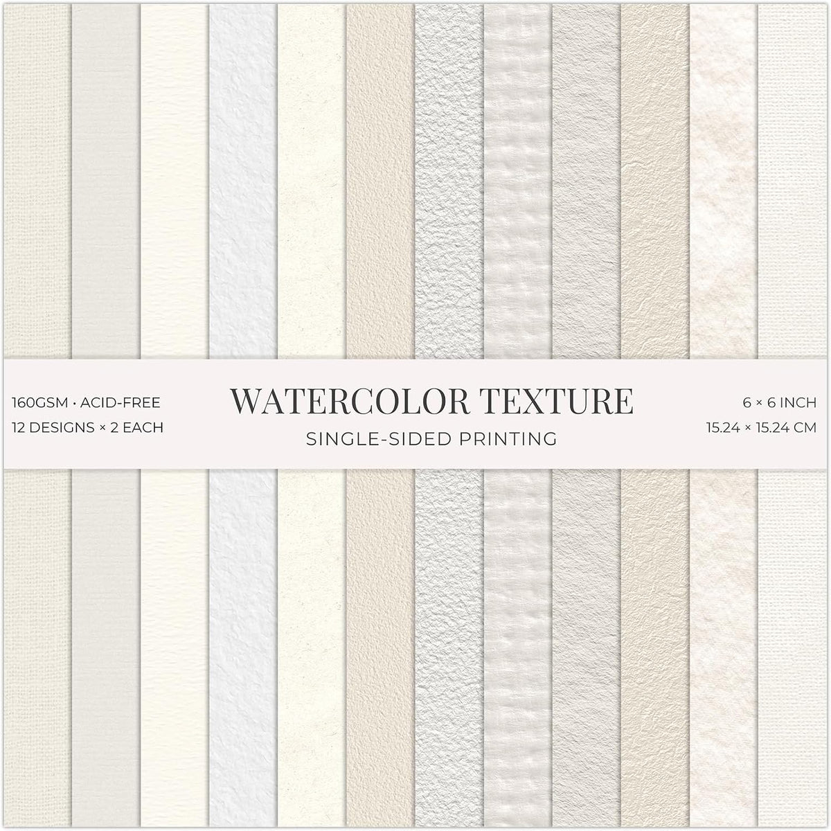 24 Sheets White Watercolor Texture Scrapbook Paper Pad, 6x6 inch Heavyweight 160GSM Single-Sided Paper, Smooth Matte Artisan Paper for Card Making, Journaling, Photo Album, DIY Crafts