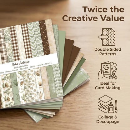 6x6in Scrapbook Paper, 48 Sheets Double-Sided Patterned, Vintage Cardstock