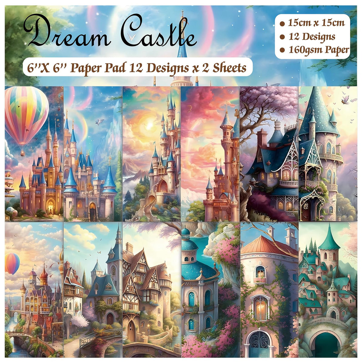 Scrapbook Paper, 24 Sheets 6"×6" 160gsm Single-Sided Patterned Cardstock