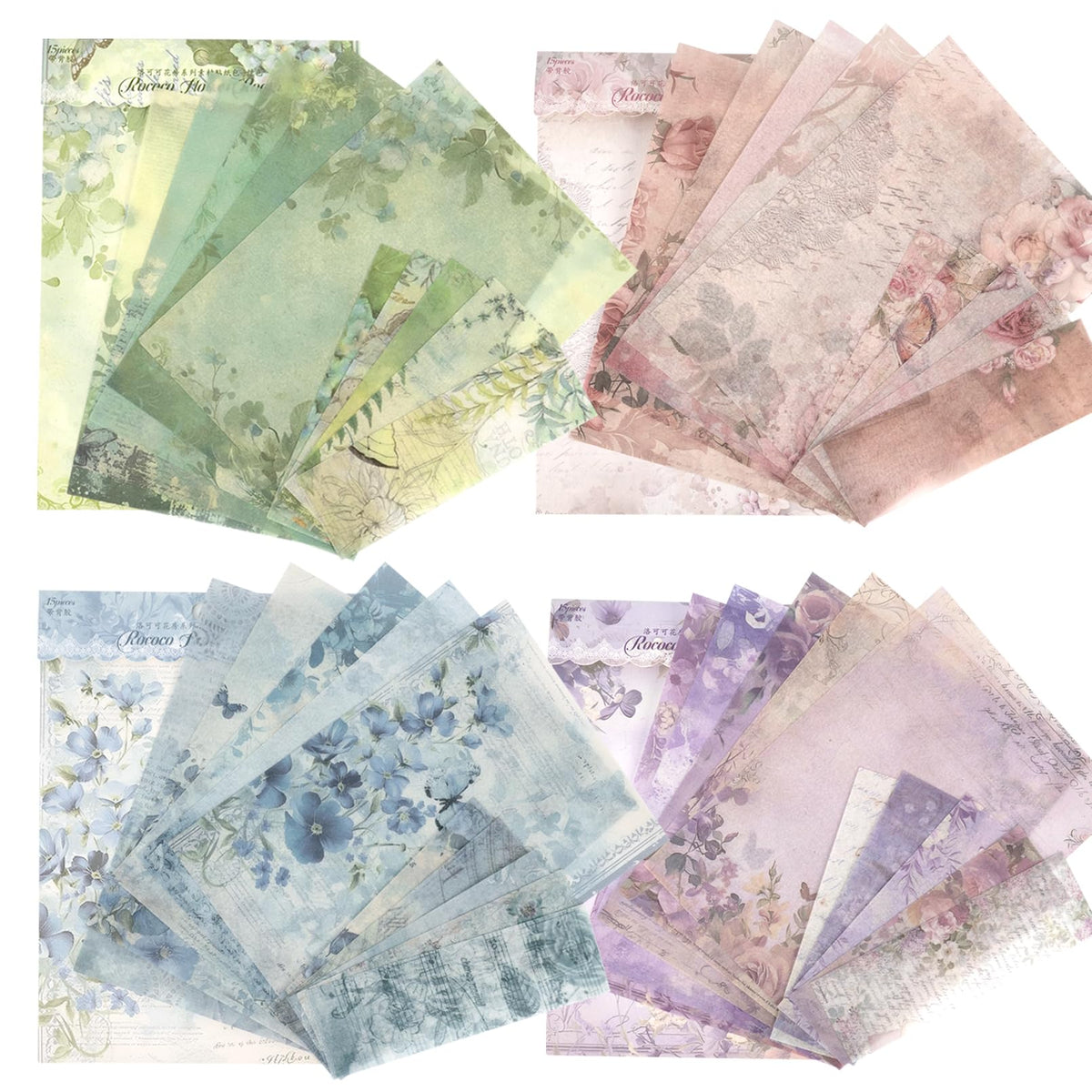 132 Sheets Textured Scrapbook Paper and Mesh Fabric Assorted Set, 6 Pack Mixed Special Paper for Scrapbooking Planner Bullet Junk Journal Supplies 5.5x4 Inch