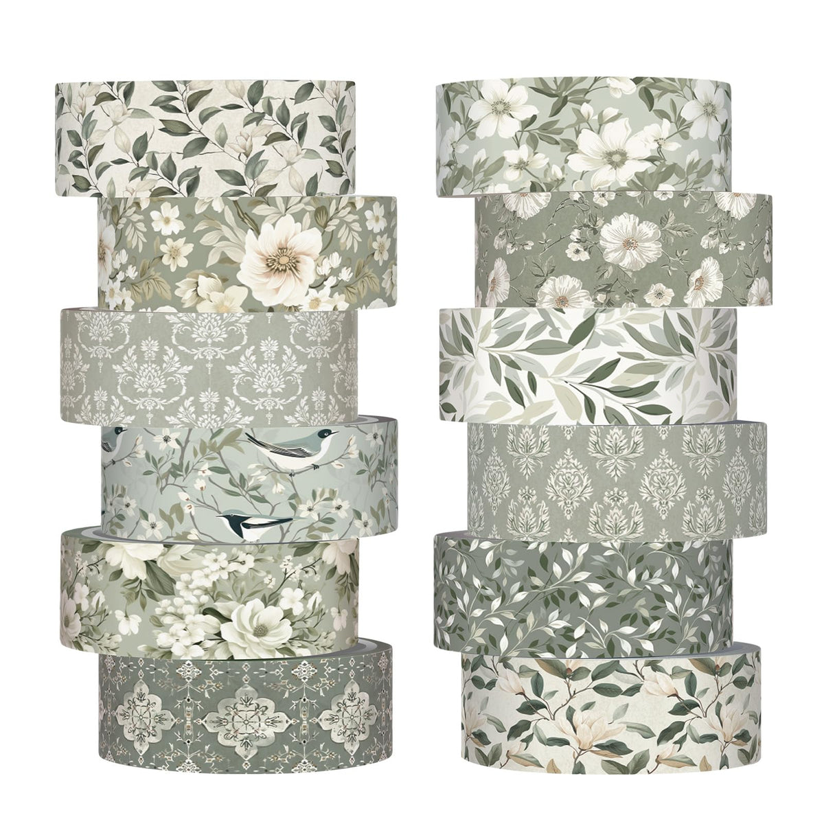 12 Rolls Floral Washi Tape Set,Earthy Tones,William Morris