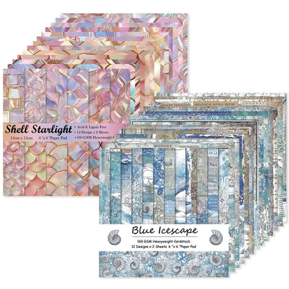 Scrapbook Paper, 24 Sheets 6"×6" 160gsm Single-Sided Patterned Cardstock