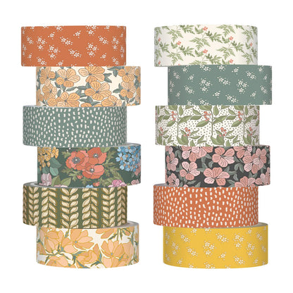 12 Rolls Floral Washi Tape Set,Earthy Tones,William Morris