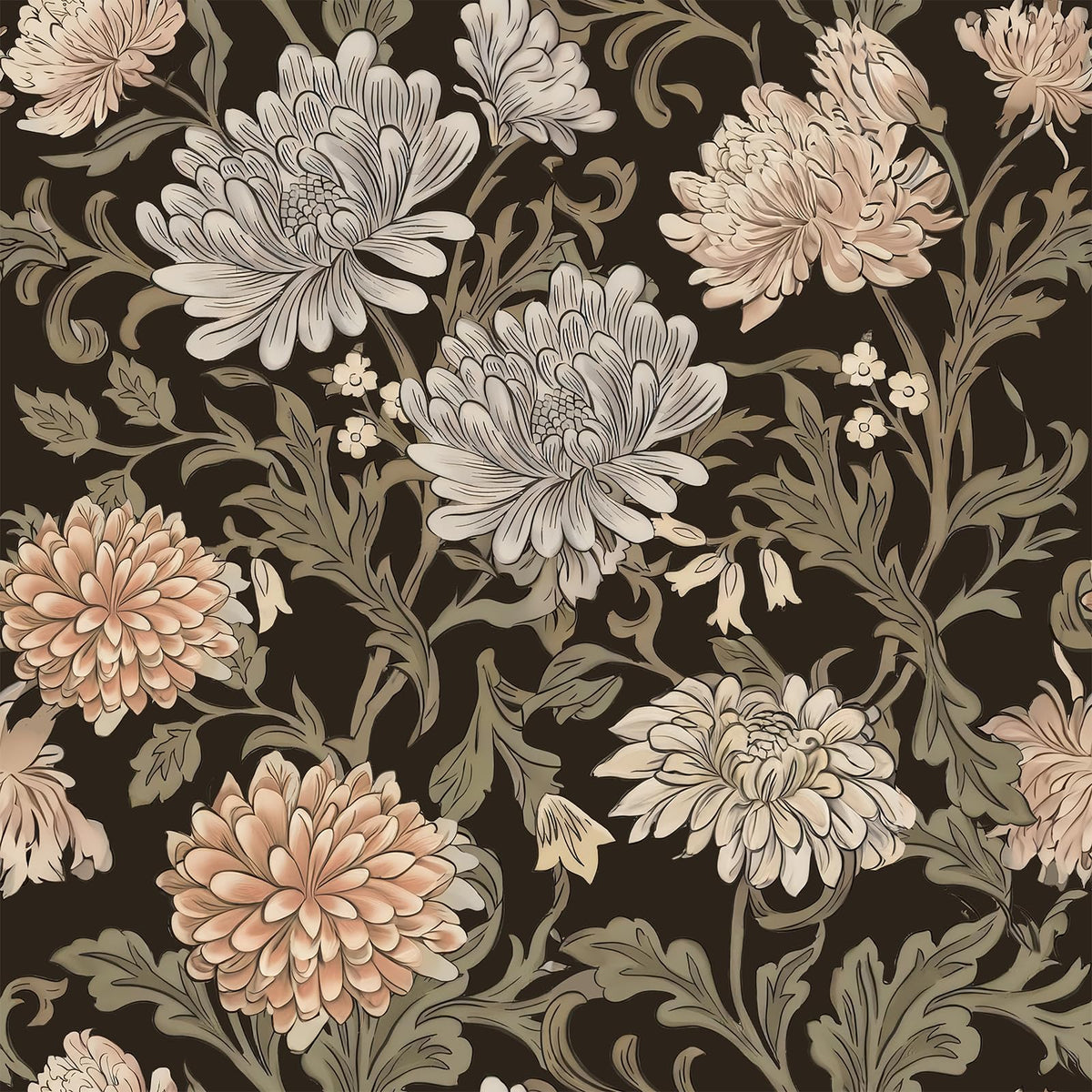 Green Vintage Floral Peel and Stick Wallpaper Boho Floral Contact Paper
