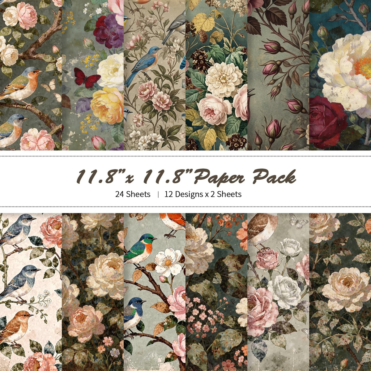 24 Sheets 11.8 x 11.8 Inch Japanese Washi Floral Scrapbook Paper, Double Sided Decorative Craft Paper for Junk Journals, DIY Card Making & Gift Wrapping