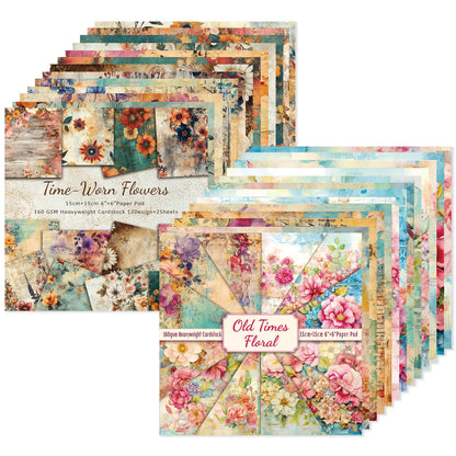 Scrapbook Paper, 24 Sheets 6"×6" 160gsm Single-Sided Patterned Cardstock