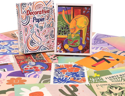 emmoolife 300 Sheets Aesthetic Scrapbook Paper, Retro Boho Pastel Wall Collage Scrapbooking Supplies Craft Decorative Papers Abstract Art Hippie Pattern Room Fashion Decor Paper for Card Making Gift