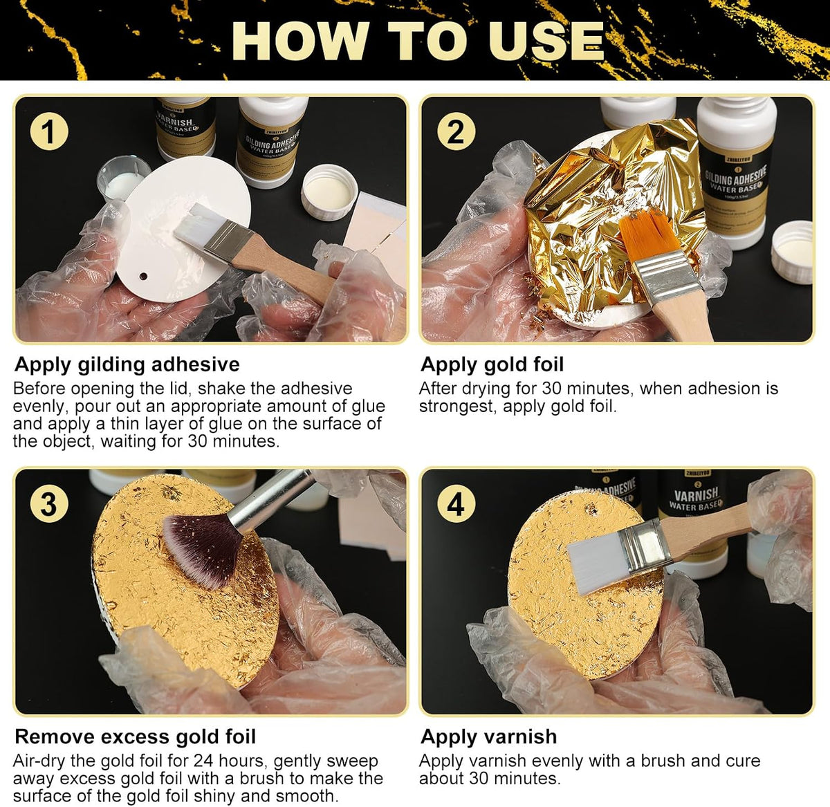 100 Pieces Gold Leaf Sheets, Complete Gilding Adhesive Kit for Gold Leaf