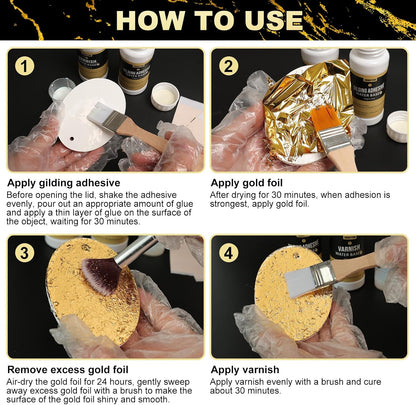 100 Pieces Gold Leaf Sheets, Complete Gilding Adhesive Kit for Gold Leaf