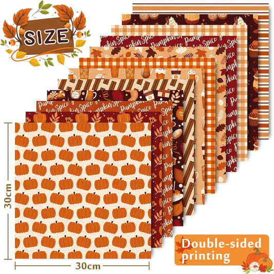Whaline 24Pcs Fall Pattern Paper 11.8 Inch Maple Leaves Pumpkin Drinks Plaid Double-Sided Scrapbook Specialty Paper for DIY Decorative Background Card Making Photo Album Junk Journal Decor